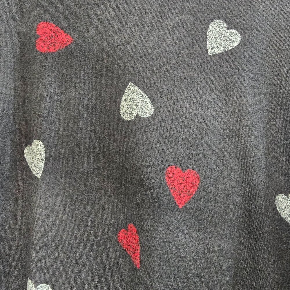 Lucky Brand Cloud Jersey Sweatshirt In Charcoal W/ Red White Hearts - Picture 4 of 8